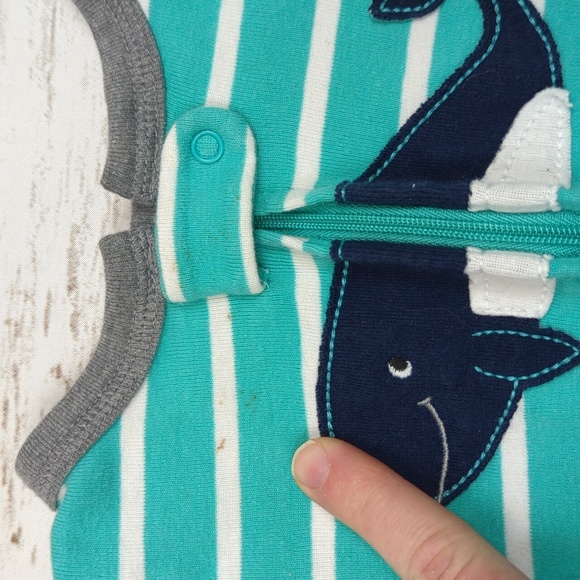 Carter's Aqua/White Striped Whale Romper 12M - Picture 5 of 8